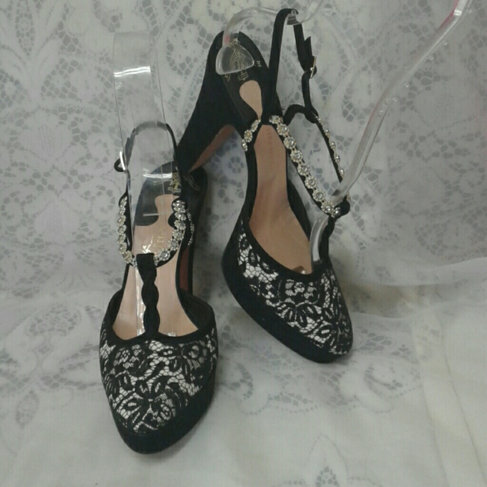 MICHEL PERRY, LACE, RHINESTONE. SUEDE, PLAT